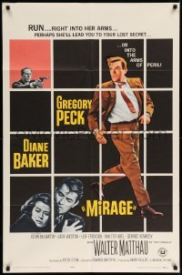 4j577 MIRAGE 1sh '65 cool artwork of Gregory Peck & Diane Baker!