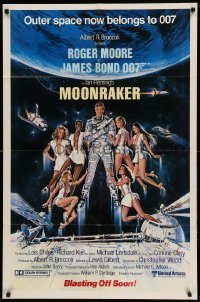 4j587 MOONRAKER int'l advance 1sh '79 art of Roger Moore as Bond in space by Goozee!