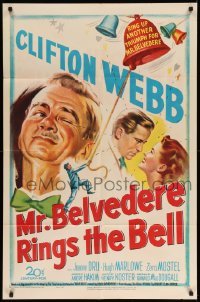 4j590 MR. BELVEDERE RINGS THE BELL 1sh '51 artwork of Clifton Webb winking at lovers!