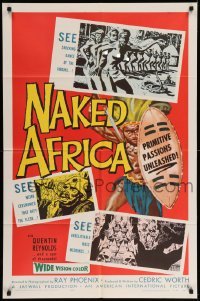 4j605 NAKED AFRICA 1sh '57 AIP shockumentary, primitive passions unleashed!
