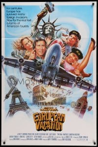 4j609 NATIONAL LAMPOON'S EUROPEAN VACATION int'l 1sh '85 art of Chevy Chase & cast by Enzo Sciotti!