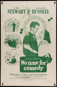 4j627 NO TIME FOR COMEDY 1sh R56 romantic close up of Jimmy Stewart & Rosalind Russell!