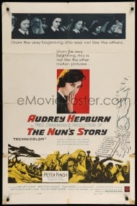 4j629 NUN'S STORY 1sh '59 religious missionary Audrey Hepburn was not like the others, Peter Finch