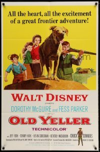 4j637 OLD YELLER 1sh R65 Dorothy McGuire, Fess Parker, art of Disney's most classic canine!