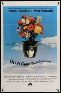 4j639 ON A CLEAR DAY YOU CAN SEE FOREVER 1sh '70 cool image of Barbra Streisand in flower pot!