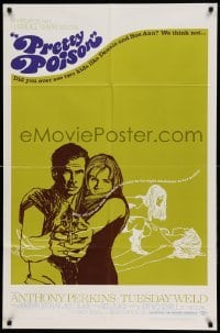 4j695 PRETTY POISON 1sh '68 cool artwork of psycho Anthony Perkins & crazy Tuesday Weld!