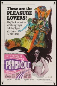 4j702 PSYCH-OUT 1sh '68 AIP, psychedelic drugs, sexy pleasure lover Susan Strasberg, Dick Clark!