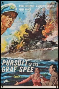 4j703 PURSUIT OF THE GRAF SPEE 1sh '57 Powell & Pressburger, great art of exploding ship!