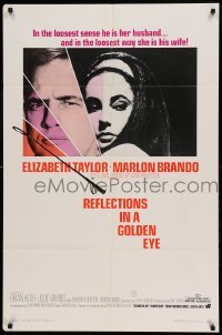 4j728 REFLECTIONS IN A GOLDEN EYE 1sh '67 Huston, cool image of Elizabeth Taylor & Marlon Brando!