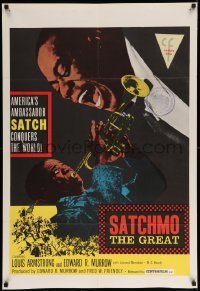 4j754 SATCHMO THE GREAT 1sh '57 wonderful image of Louis Armstrong playing trumpet & singing!