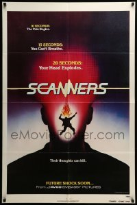 4j761 SCANNERS teaser 1sh '81 David Cronenberg, in 20 seconds your head explodes, sci-fi horror!