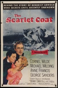 4j763 SCARLET COAT 1sh '55 romantic art of Cornel Wilde & Anne Francis, John Sturges directed!