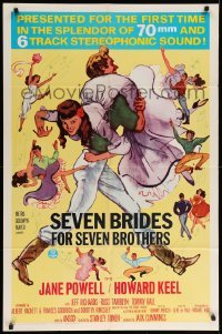 4j773 SEVEN BRIDES FOR SEVEN BROTHERS 1sh R68 art of Jane Powell & Howard Keel, MGM musical!