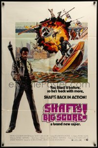 4j776 SHAFT'S BIG SCORE 1sh '72 great artwork of mean Richard Roundtree with big gun!