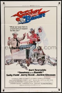 4j798 SMOKEY & THE BANDIT 1sh '77 art of Burt Reynolds, Sally Field & Jackie Gleason by Solie!