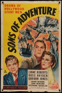4j807 SONS OF ADVENTURE 1sh '48 Lynne Roberts, Russell Hayden, story of Hollywood's stunt-men!