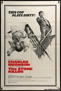 4j823 STONE KILLER 1sh '73 Charles Bronson is a cop who plays dirty shooting guy on fire escape!