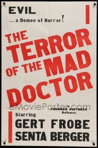 4j869 TESTAMENT OF DR. MABUSE 1sh R66 Gert Froebe, Senta Berger, Terror of the Mad Doctor!