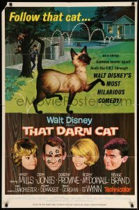 4j871 THAT DARN CAT style B 1sh '65 great art of Hayley Mills & Disney Siamese feline!