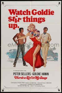 4j876 THERE'S A GIRL IN MY SOUP style A int'l 1sh '71 different art of Peter Sellers & Goldie Hawn!