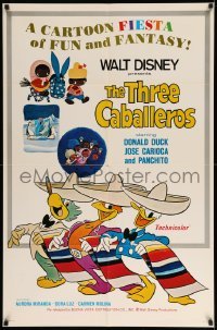 4j884 THREE CABALLEROS 1sh R77 Disney, cartoon art of Donald Duck, Panchito & Joe Carioca!