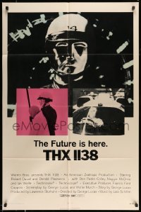 4j893 THX 1138 1sh '71 first George Lucas, Robert Duvall, bleak sci-fi, double inset images!