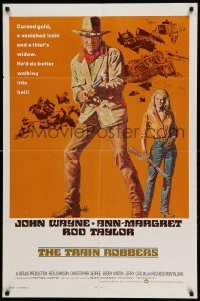 4j916 TRAIN ROBBERS int'l 1sh '73 full-length Tanenbaum art of cowboy John Wayne & sexy Ann-Margret