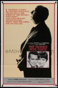 4j921 TROUBLE WITH HARRY 1sh R83 Alfred Hitchcock profile, c/u of Forsythe & Shirley MacLaine!