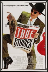 4j923 TRUE STORIES style B 1sh '86 giant image of star & director David Byrne reading newspaper!