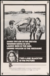 4j927 TWO-LANE BLACKTOP 1sh '71 James Taylor is the driver, Warren Oates is GTO, Laurie Bird