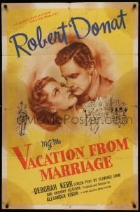 4j937 VACATION FROM MARRIAGE 1sh '45 great artwork of Robert Donat & Deborah Kerr!