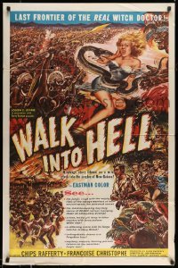 4j953 WALK INTO HELL 1sh '57 great art, starring & produced by Australian Chips Rafferty!