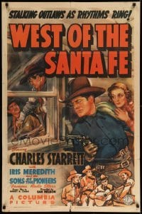 4j962 WEST OF THE SANTA FE 1sh '38 cool art of Charles Starrett sneaking up on the bad guys!