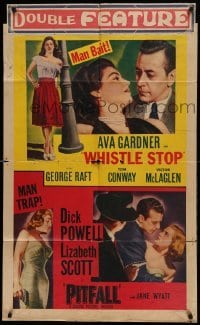 4j968 WHISTLE STOP/PITFALL 1sh '52 crime double-bill, sexy Ava Gardner & Lizabeth Scott!