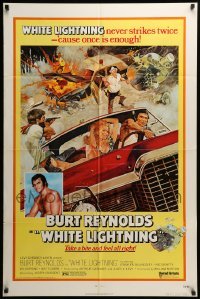 4j970 WHITE LIGHTNING 1sh '73 cool different art of moonshine bootlegger Burt Reynolds!