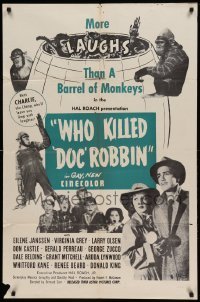 4j972 WHO KILLED DOC ROBBIN 1sh R54 Hal Roach horror, Eilene Janssen, Virginia Grey, wacky monkeys