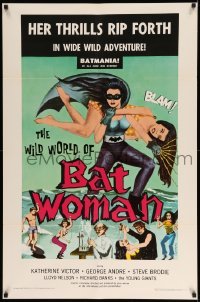 4j981 WILD WORLD OF BATWOMAN 1sh '66 cool artwork of sexy female super hero by J. Syphers!