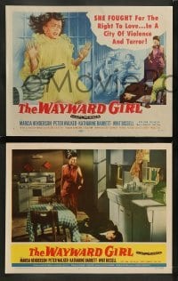 4k754 WAYWARD GIRL 8 LCs '57 great title card art of bad girl in nightie & fighting in prison!