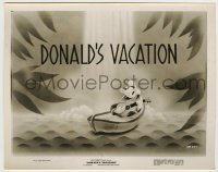 4m265 DONALD'S VACATION 8x10.25 still '40 Disney cartoon, Donald Duck playing guitar in boat!