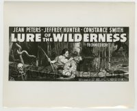 4m621 LURE OF THE WILDERNESS 8.25x10 still '52 art of Jean Peters & Jeff Hunter from the 24-sheet!