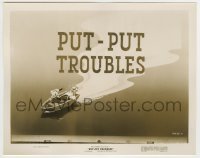 4m773 PUT-PUT TROUBLES 8x10.25 still '40 Disney title card, cartoon Donald Duck in motorboat!