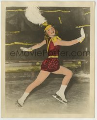 4m009 SONJA HENIE color deluxe 8x10 still '30s great close up in costume while ice skating!