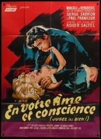 4p650 DOUBLE VERDICT French 1p '61 Belinsky art of sexy blonde trying to fight off her attacker!