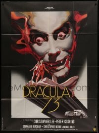 4p653 DRACULA A.D. 1972 French 1p '73 different Landi art of Christopher Lee & naked ladies!