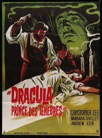 4p654 DRACULA PRINCE OF DARKNESS French 1p R70s art of vampire Christopher Lee + man driving stake!