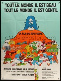 4p665 EVERYBODY HE IS NICE EVERYBODY HE IS BEAUTIFUL French 1p '72 great cartoon art of Jesus!