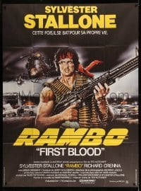 4p672 FIRST BLOOD French 1p '83 best art of Sylvester Stallone as John Rambo by Renato Casaro!