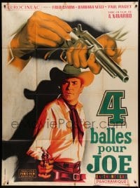 4p682 FOUR BULLETS FOR JOE French 1p '64 cool art of cowboy holding gun & close up reloading gun!