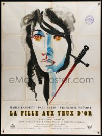 4p694 GIRL WITH THE GOLDEN EYES French 1p '61 cool art of Marie Laforet & dagger by Raymond Gid!