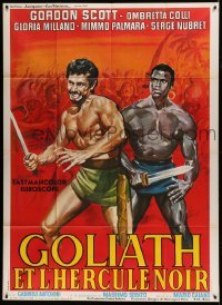 4p699 GOLIATH & THE REBEL SLAVE French 1p '63 art of barechested Gordon Scott & Sergre Nubret!